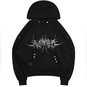 SOLD! Named Collective Destroy Chrome Pierced Pullover Hoodie Black Silver XS